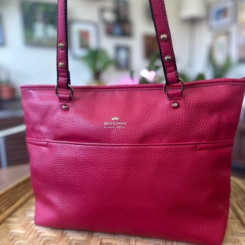 Juicy Couture Red Magenta Tote Bag Gold Logo Shoulder Bag